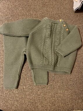 Little Planet Organic Cable Knit Baby Sweater & Pants Set - Sage Green